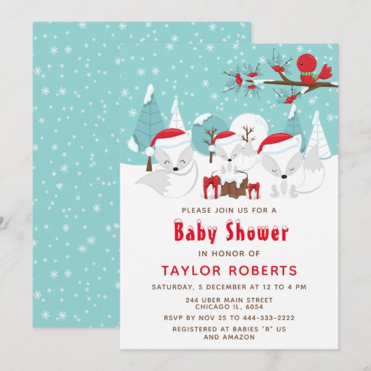 Invitation Noël Woodland Arctic Fox Baby shower (Devant / Derrière)