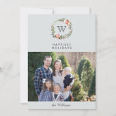 Invitation Noël Wreath Monogramme Vacances photo paysage (Devant)