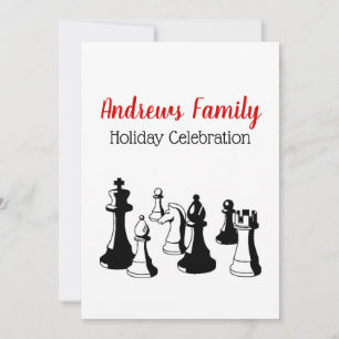 Invitation Noël Xmas - Pièces de Jeu d'Échecs Art Vintage #2