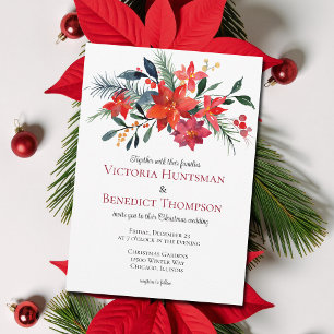 Invitation Noëls de Noël Floral Rouge Poinsettia Mariage d'hi