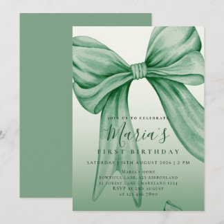 Invitation Nœud aquarelle vert sauge personnalisé pour le pre