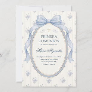 Invitation Nœud bleu élégant Primera Comunion espagnole