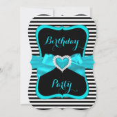 Invitation Nœud bleu sarcelle rayure noire et blanche Fête d' (Dos)