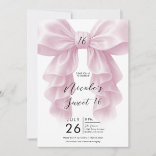 Invitation Nœud Cascade à Fronce Rose Élégant Sweet 16 Party