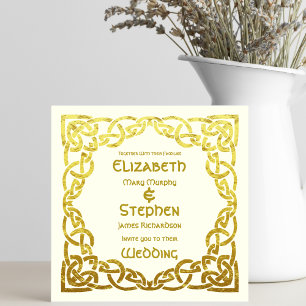 Invitation Nœud Celtique Élégant de Mariage Ivoire Faux Or Ce