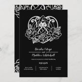 Invitation Noeud Celtique Noir en Forme de Coeur et de Fleurs (Devant / Derrière)