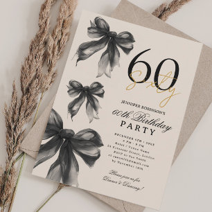 Invitation Nœud Coquette Aquarelle Noire 60ème Anniversaire B