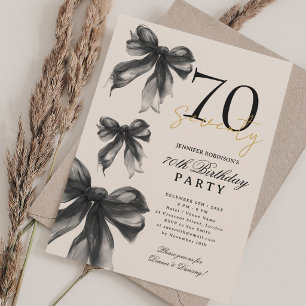 Invitation Nœud Coquette Aquarelle Noire 70e Anniversaire Bei