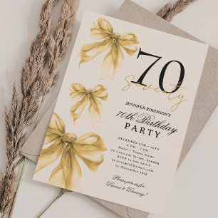 Invitation Nœud Coquette Aquarelle Or 70e Anniversaire Beige