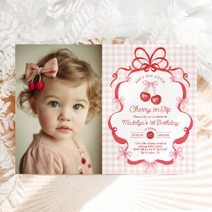 Invitation Nœud Coquette Cerise Premier 1er Anniversaire Phot