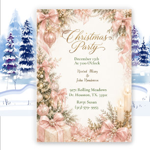 Invitation Nœud Coquette Et Bougie Élégante Fête De Noël