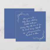 Invitation Nœud Coquette Manuscrit Bleu Mariage Carré Fête de (Devant / Derrière)