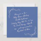 Invitation Nœud Coquette Manuscrit Bleu Mariage Carré Fête de (Devant)
