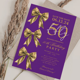 Invitation Nœud Coquette Or Enregistrer Date 50e Anniversaire