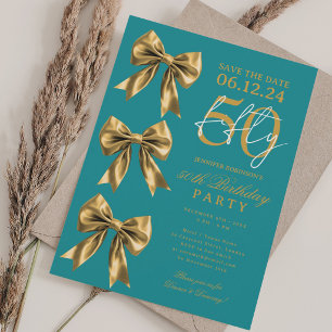 Invitation Nœud Coquette Or Sauvegarder Date 50e Anniversaire