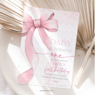 Invitation Nœud Coquette Rose 1er Anniversaire