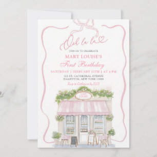 Invitation Nœud Coquette Rose Café Parisien 1er Anniversaire