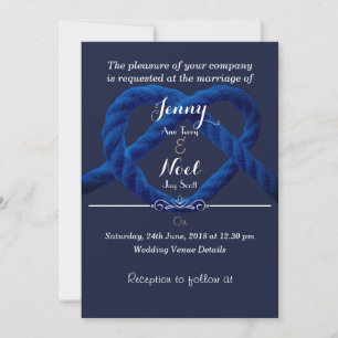 Invitation Noeud d'amour personnalisé bleu marine et blanc po