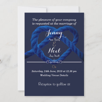 Invitation Noeud d'amour personnalisé bleu marine et blanc po