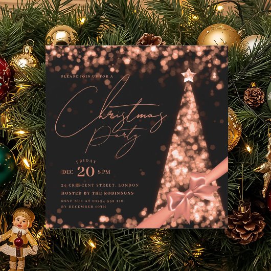Invitation Nœud d'arbre de Noël d'hiver en or rose MODERNE Fê