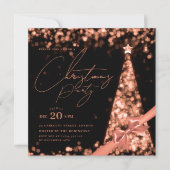 Invitation Nœud d'arbre de Noël d'hiver en or rose MODERNE Fê (Devant)