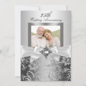 Invitation Nœud de bijou argenté et floral pour 25e anniversa (Devant)