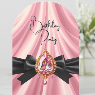Invitation Nœud de bijou élégant rose or noir pour anniversai