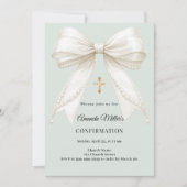 Invitation Nœud de confirmation perles ivoire fille vert saug (Devant)
