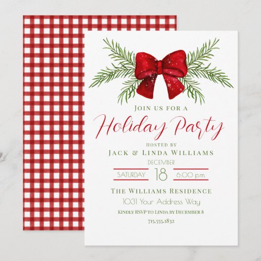 Invitation Nœud de fête de Noël (Devant / Derrière)