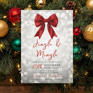 Invitation Noeud de fête de Noël Jingle Mingle Rouge Argent