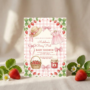 Invitation Noeud de fraise Baby Shower Première Baie Douce