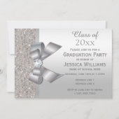 Invitation Nœud de gemme d'argent élégant, graduation de sequ (Devant)