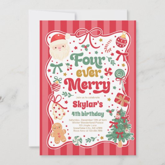 Invitation Nœud de Noël Quatre Toujours Joyeux 4ème Anniversa (Devant)