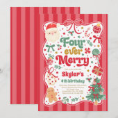 Invitation Nœud de Noël Quatre Toujours Joyeux 4ème Anniversa (Devant / Derrière)