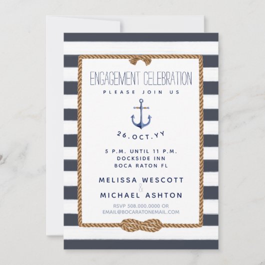 Invitation Noeud d'infini nautique Marine et Fiançailles blan (Devant)