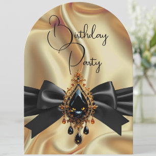 Invitation Nœud élégant en bijou noir or pour anniversaire