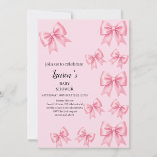 Invitation Noeud élégant en satin rose pour Baby Shower