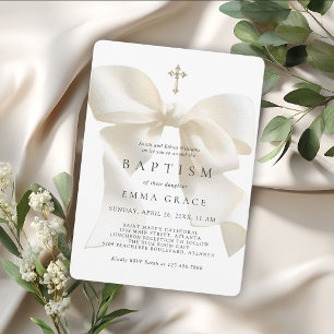 Invitation Nœud élégant ivoire pour baptême de fille