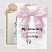 Invitation Nœud en cascade à fronce rose élégant pour fête de (Devant / Derrière)