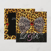 INVITATION NOEUD EN FOURRURE DE LÉOPARD, MONOGRAMME EN DAMAS  (Devant / Derrière)
