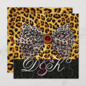 INVITATION NOEUD EN FOURRURE DE LÉOPARD, RUBIS ROUGE ET MONOG (Devant / Derrière)