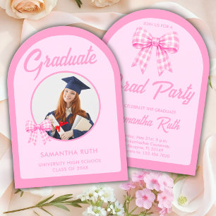 Invitation Nœud en Gingham Rose en Arche Photo Fête de Remise