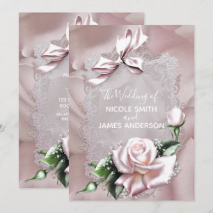 Invitation Nœud en satin rose blush et mariage romantique ros