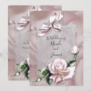 Invitation Nœud en Satin Rose Pâle & Rose Romantique Mariage