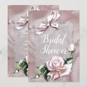 Invitation Nœud en Satin Rose Pâle & Rose Romantique pour Bab