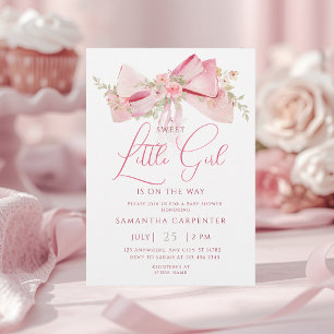 Invitation Nœud Floral Élégant Fête de Naissance Fille Fleuri