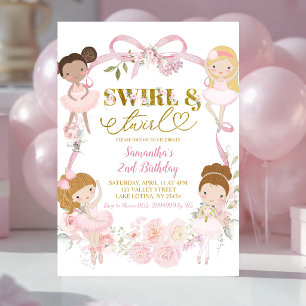 Invitation Nœud Floral Rose Coquette Ballet Tourbillon et Tou