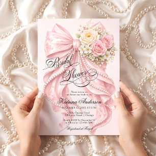 Invitation Nœud floral rose Élégant Baby Shower de mariage