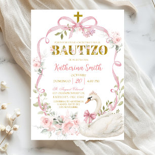 Invitation Nœud Floral Rose Espagnol Coquette Cygne Bautizo