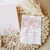 Invitation Nœud floral rose pâle Première Sainte Communion